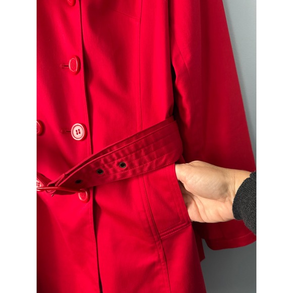 New JM Collection Red Double Breasted Belted Trench Coat Lined Size Large Cotton - Picture 5 of 15